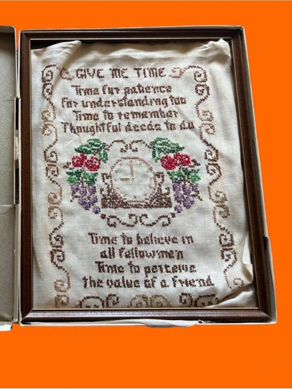 Adorable finished vintage frame and crosstitch kit